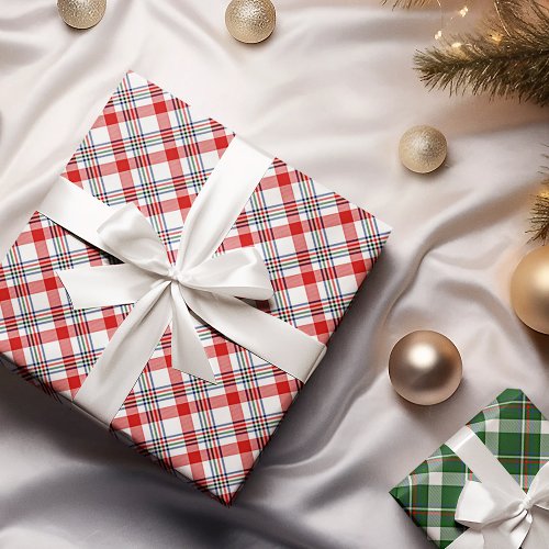 Classic Traditional Red Green Blue White Plaid Wrapping Paper