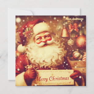 Classic traditional retro illustration Santa Claus Holiday Card