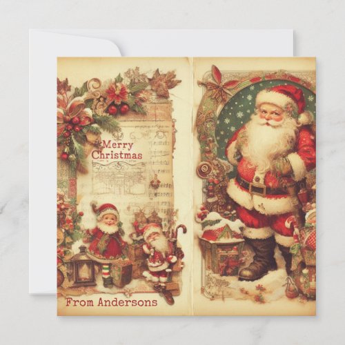 Classic traditional retro illustration Santa Claus Holiday Card