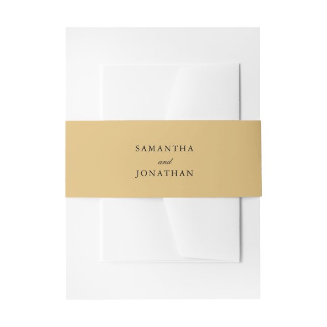 Classic Traditional Simple Names Gold Wedding Invitation Belly Band (Front Example)
