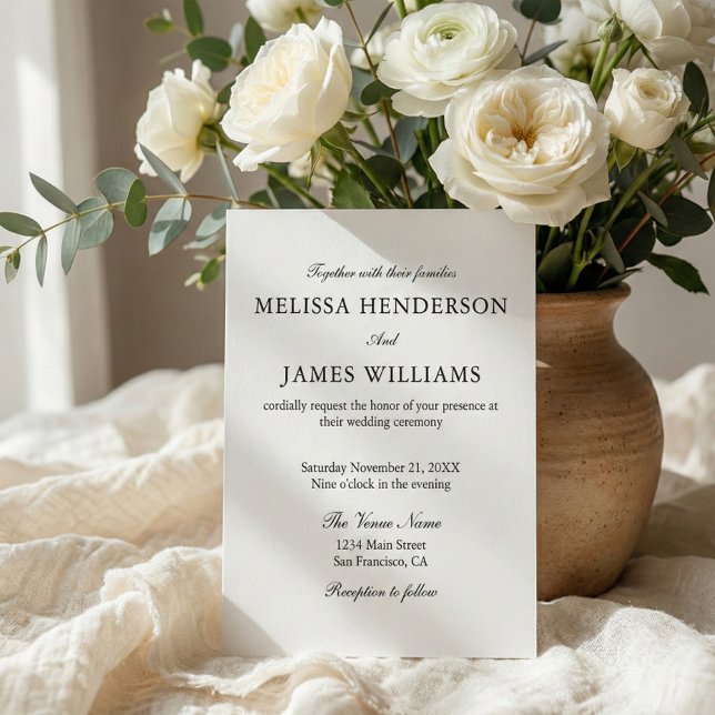 Classic Traditional Simple Photo White Wedding Invitation (Creator Uploaded)