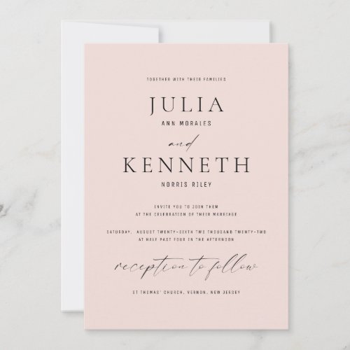 Classic Traditional Soft Pink Wedding Invitation