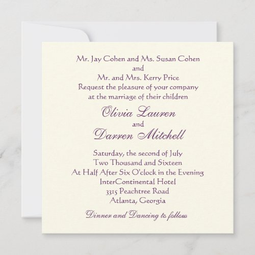 Classic Traditional Wedding Invitation _ Purple