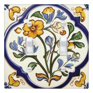 Classic Traditional Yellow Flower Blue Floral Light Switch Cover
