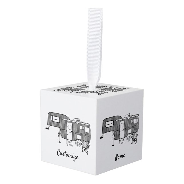 Classic Travel Trailer Caravan Thunder_Cove Cube Ornament (Front Angled)