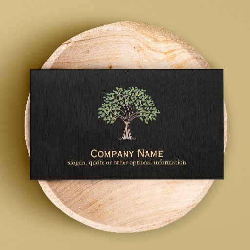 Customizable Old WiseTree Faux Black Linen Business Card