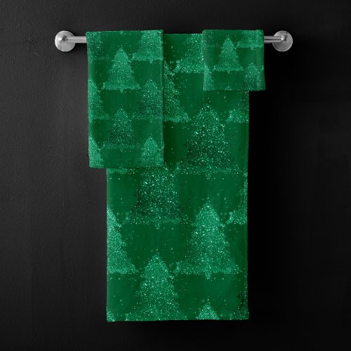 Classic Tree Pattern  Bold Kelly Green Christmas Bath Towel Set