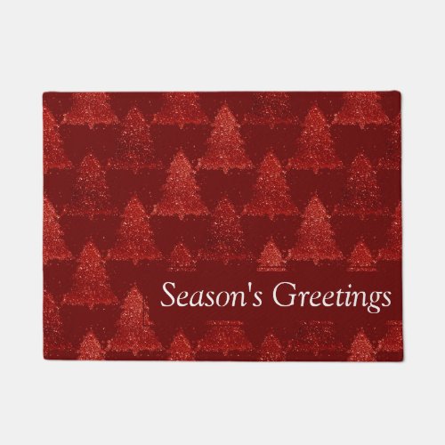 Classic Tree Pattern  Rich Crimson Red Christmas Doormat