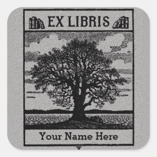 Classic Tree with Books Ex Libris Bookplate - Grey