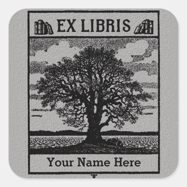 Classic Tree with Books Ex Libris Bookplate - Grey (Front)