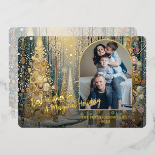 Classic Trendy Artistic Winter Wonderland Art Gold Foil Holiday Card