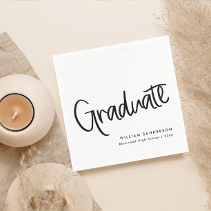 Classic Trendy Script Black & White Graduation Napkins