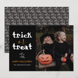 Classic Trick or Treat Halloween Family Photo Holiday Card