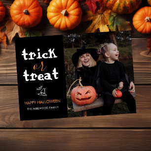 Classic Trick or Treat Halloween Family Photo Holiday Card