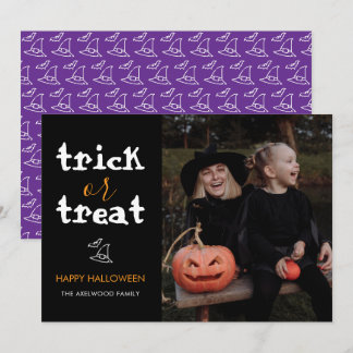 Classic Trick or Treat Halloween Family Photo Holiday Card