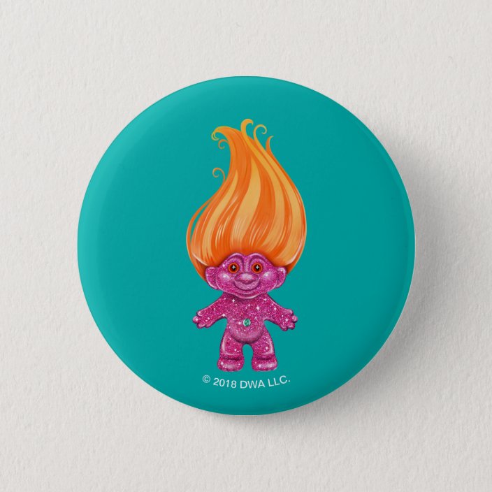 Classic Trolls | Pink Glitter Troll Button | Zazzle.com