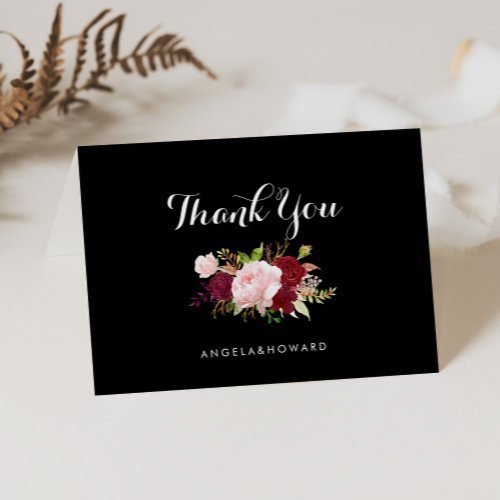 Classic Tropical Black and Burgundy Thank You Card