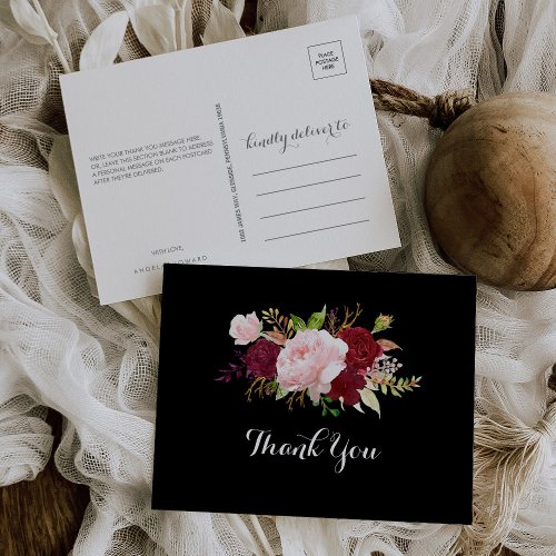 Classic Tropical Black and Burgundy Thank You Postcard