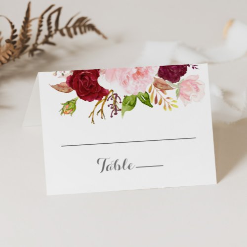 Classic Tropical Black and Burgundy Wedding Place Card