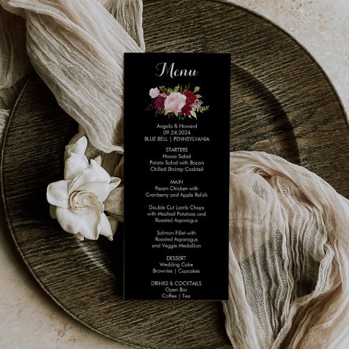 Classic Tropical Black Burgundy Dinner Menu Card