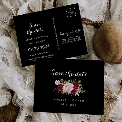 Classic Tropical Black Burgundy Save the Date Card