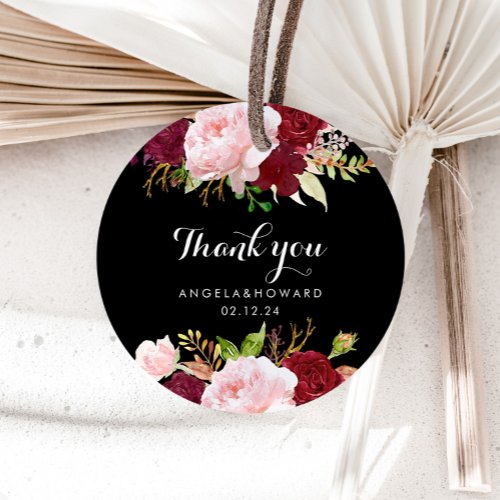 Classic Tropical Black Burgundy Thank You Favor Classic Round Sticker