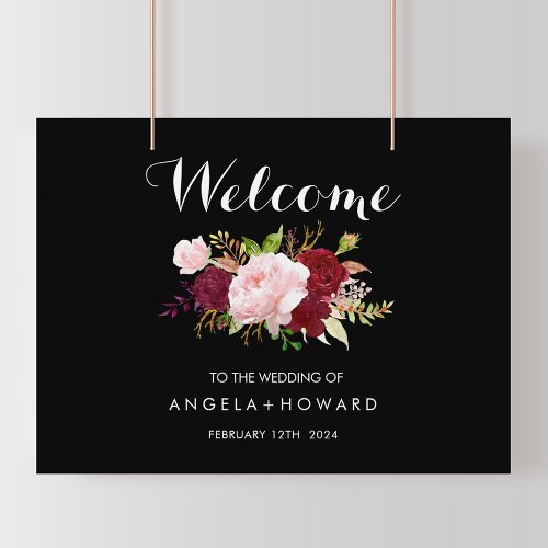 Classic Tropical Black Burgundy Welcome Wedding Poster