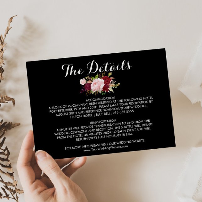 Classic Tropical Black Wedding Details Insert Invitation (Creator Uploaded)