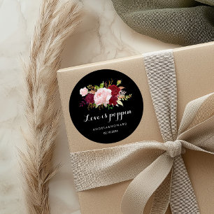 Classic Tropical Black Wedding Love is Poppin Round Sticker