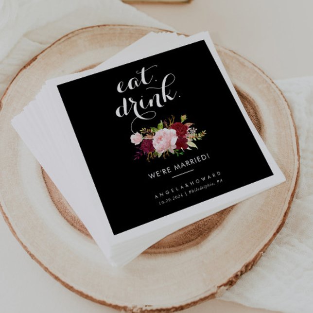 Classic Tropical Eat Drink We're Married Wedding  Napkins (Creator Uploaded)