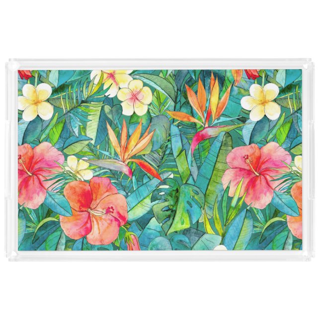 Classic Tropical Garden in Watercolors Bathmat Acrylic Tray (Front)