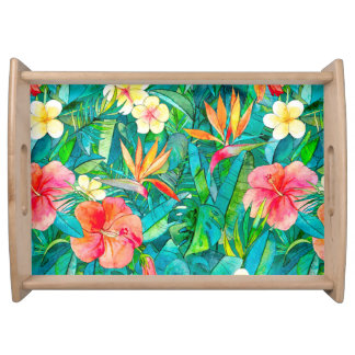 Classic Tropical Garden in Watercolors Bathmat Serving Tray