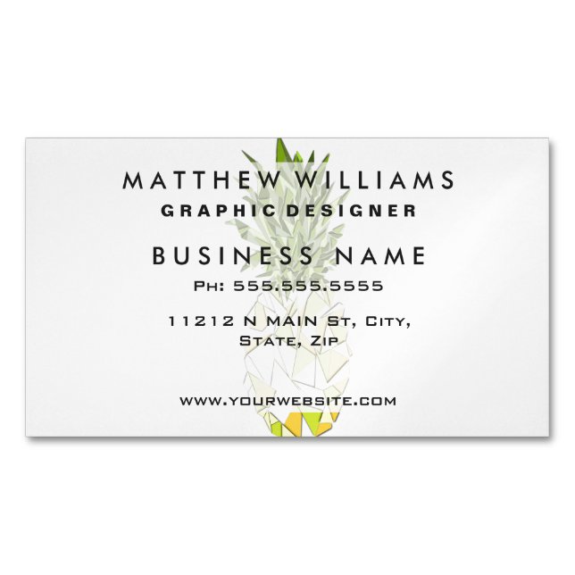 Classic Tropical Geometric Triangles Pineapple Business Card Magnet (Front)