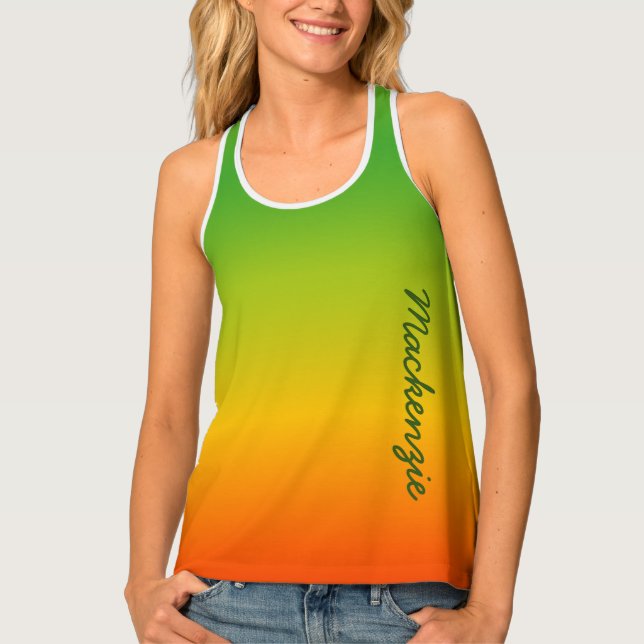 Classic Tropical Gradient with Your Name in GREEN Tank Top (Front)