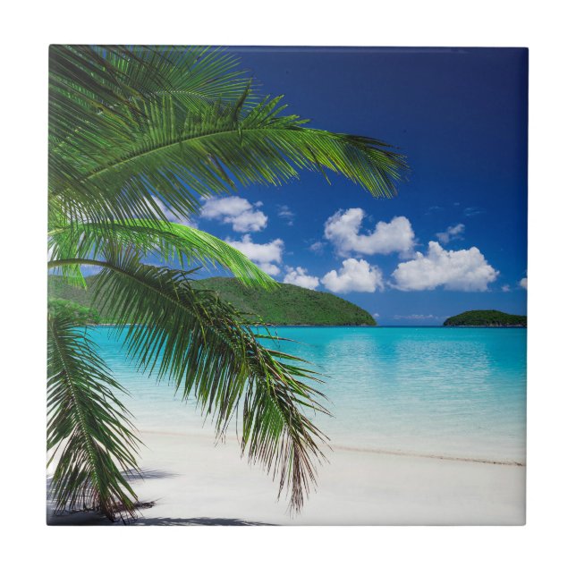 Classic Tropical Island Beach Paradise Ceramic Tile (Front)