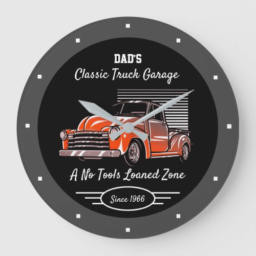 Classic Truck Garage Dads Any Name Chevy Black   Large Clock
