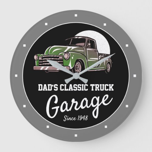 Classic Truck Garage Dads Any Name Green Pickup Large Clock