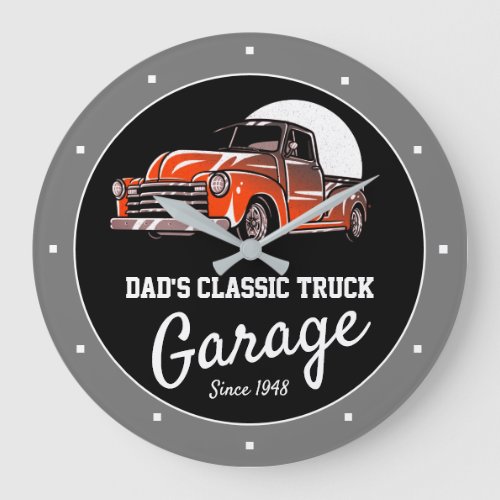 Classic Truck Garage Dads or Any Name Old Pickup Large Clock