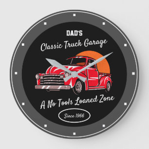Classic Truck Garage Dad's or Any Name Red Chevy  Large Clock