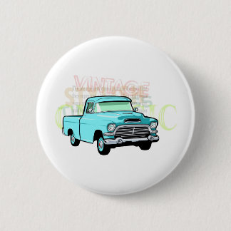 Classic truck in blue, very old turquoise pickup pinback button