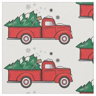 Classic Truck with Christmas Tree in the Snow Fabric