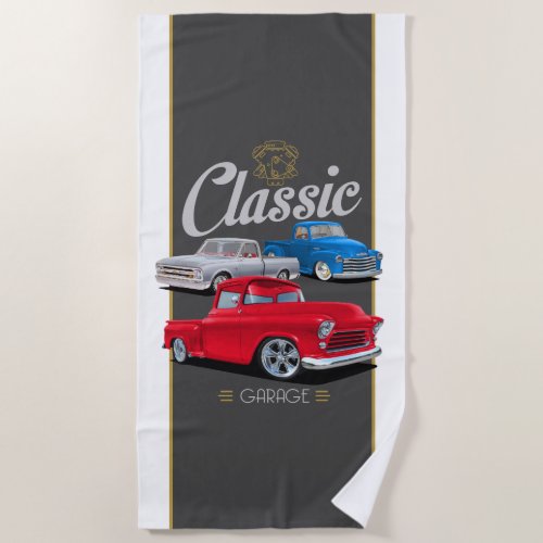 Classic Trucks Garage Beach Towel