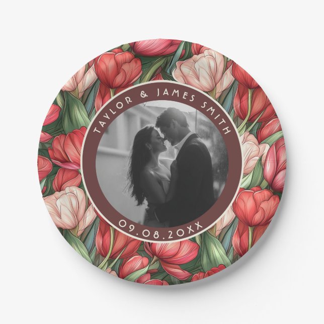 Classic Tulip Paper Plates For Wedding Guest Favor (Front)