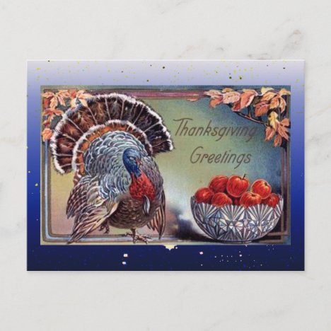 Classic Turkey and Bowl of Apples Holiday Postcard