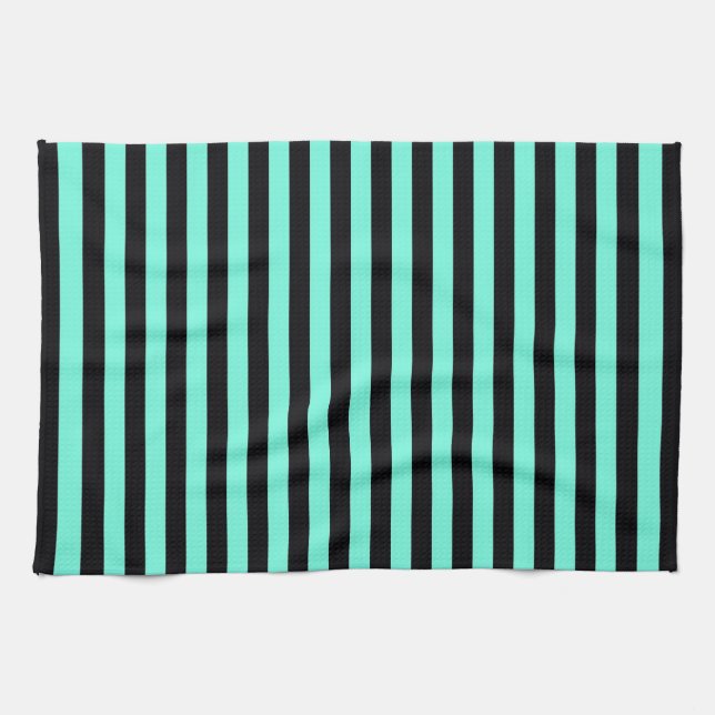 Classic Turquoise and Black Stripe Pattern Towel (Horizontal)