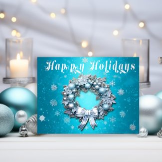 Classic Turquoise Blue & Silver Wreath Christmas