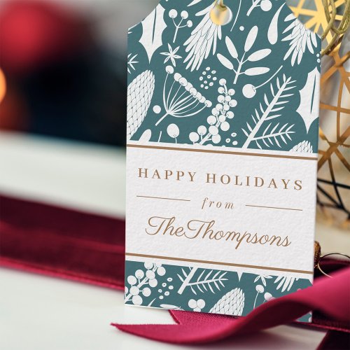 Classic Turquoise Christmas Foliage Happy Holiday Gift Tags