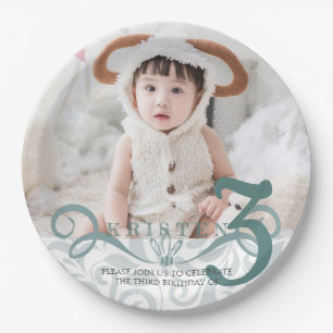Classic turquoise photo birthday party paper plates
