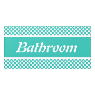 Classic Turquoise & White Polka Dot Bathroom Door Sign