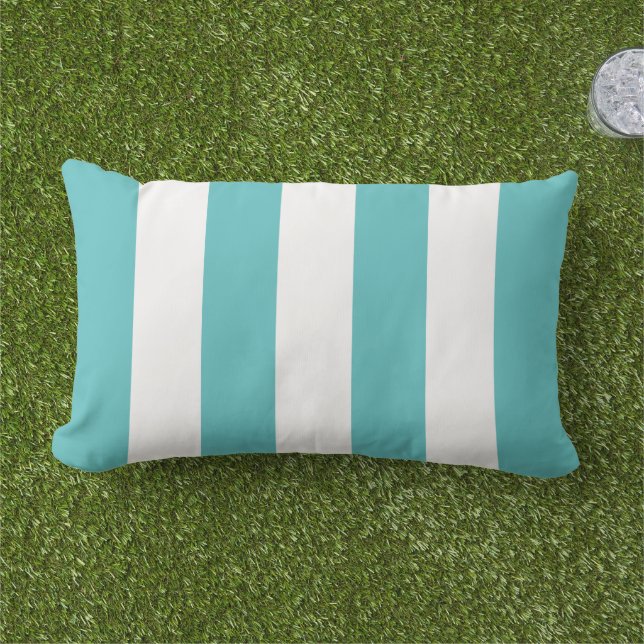 Classic Turquoise White Wide Cabana Stripe Lumbar Pillow (Grass)